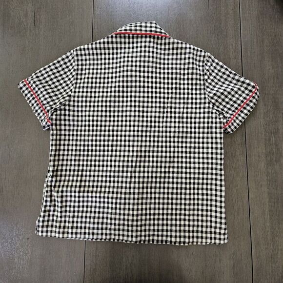 Vtg Lemon Grass Black Gingham Plaid Embroidered Picnic Button-Up Shirt Novelty S - Picture 4 of 12